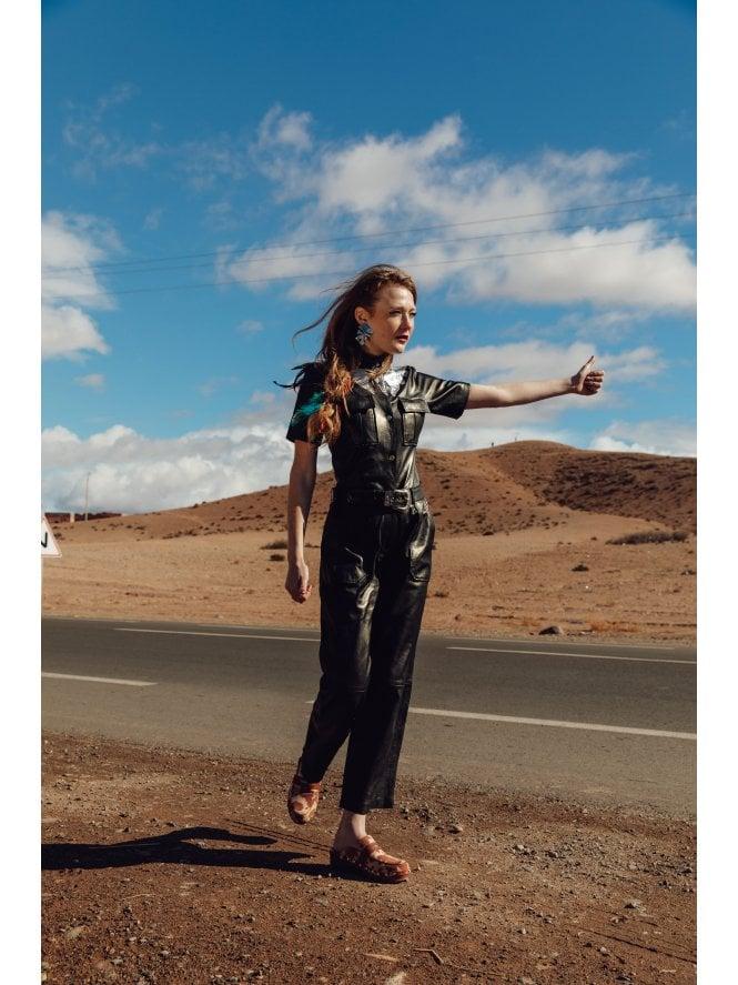 muubaa Muubaa Marylou Western Applique Leather Jumpsuit