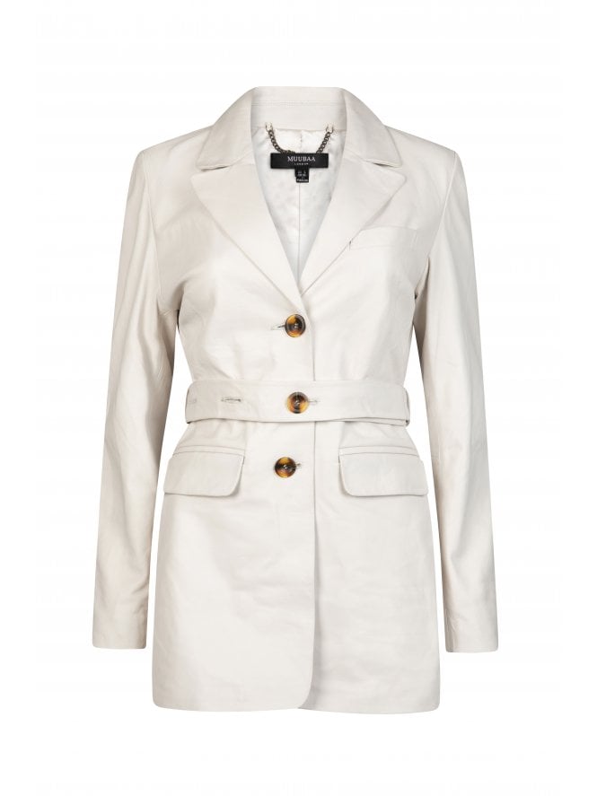 Muubaa Muubaa Milk Relaxed Fit Belted Leather Blazer