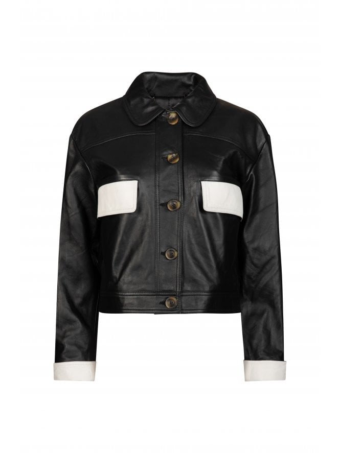 Muubaa Muubaa Monochrome Piped Cropped Leather Jacket