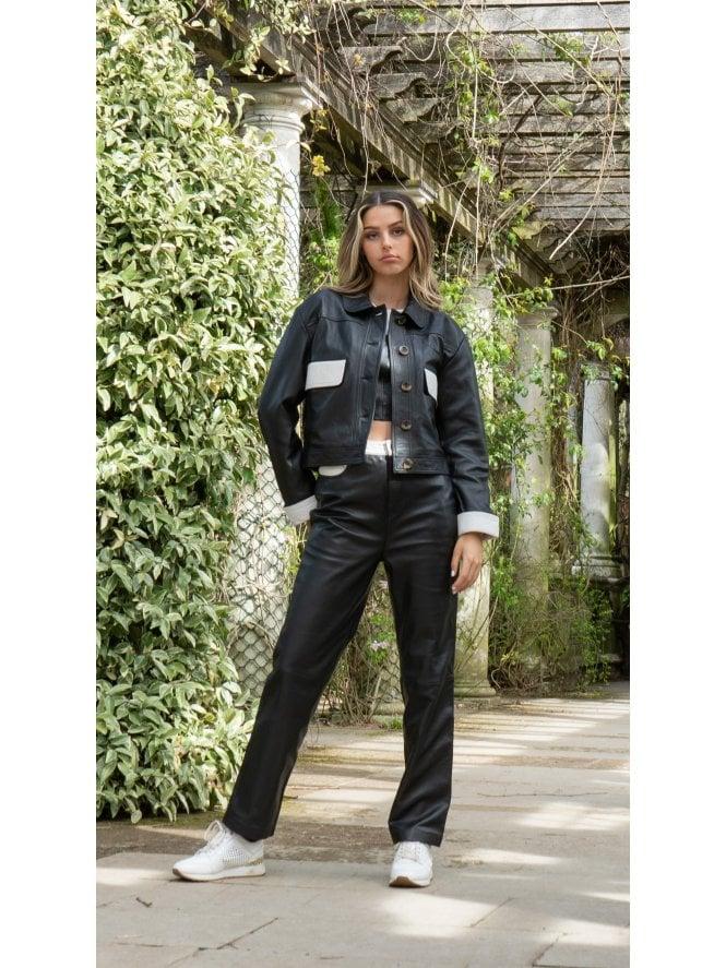 muubaa Muubaa Monochrome Piped Cropped Leather Jacket