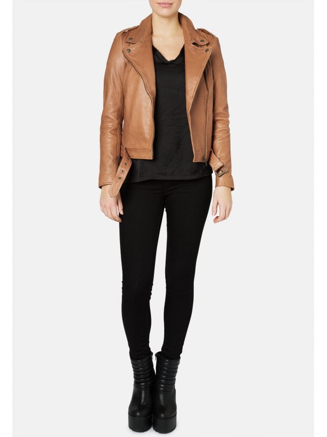 Muubaa Muubaa Argal Light Tan Leather Biker Jacket
