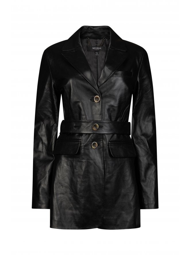 muubaa Muubaa Casual Fit Belted Leather Blazer