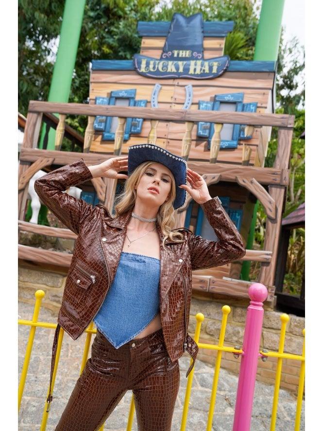 muubaa Muubaa Diana Patent Croc Leather Jeans