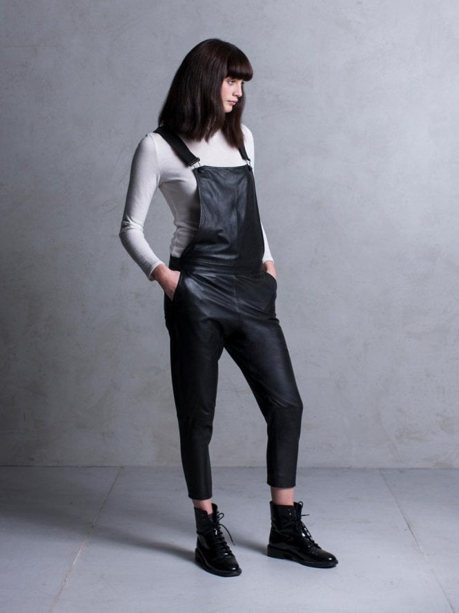 muubaa Muubaa Dorion Black Leather Dungarees