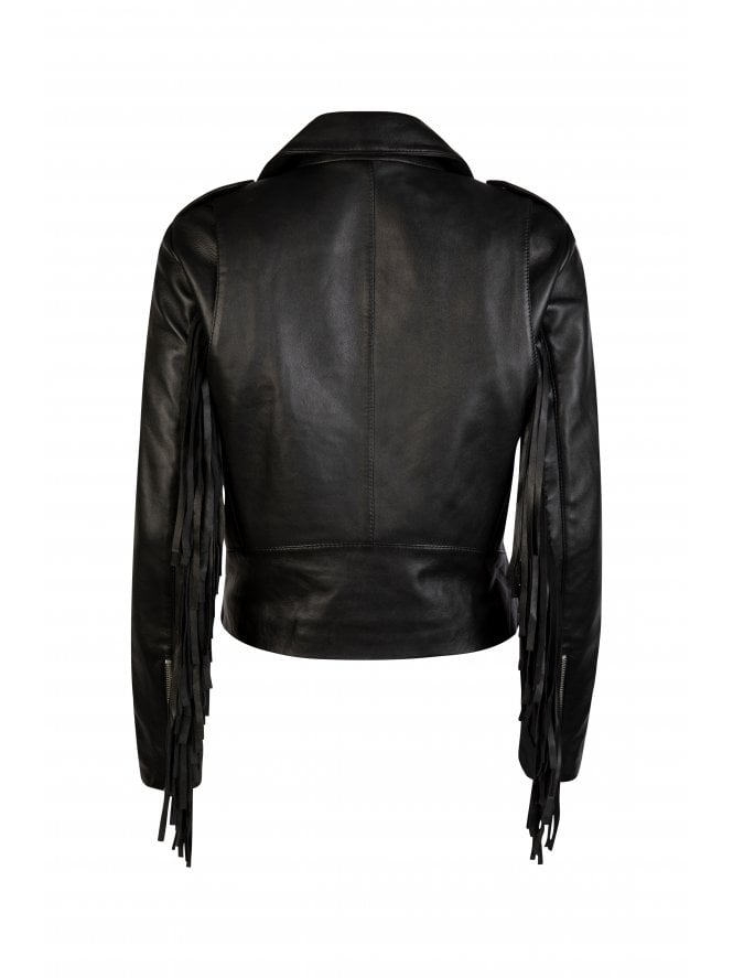 Muubaa Muubaa Fringed Belted Leather Biker