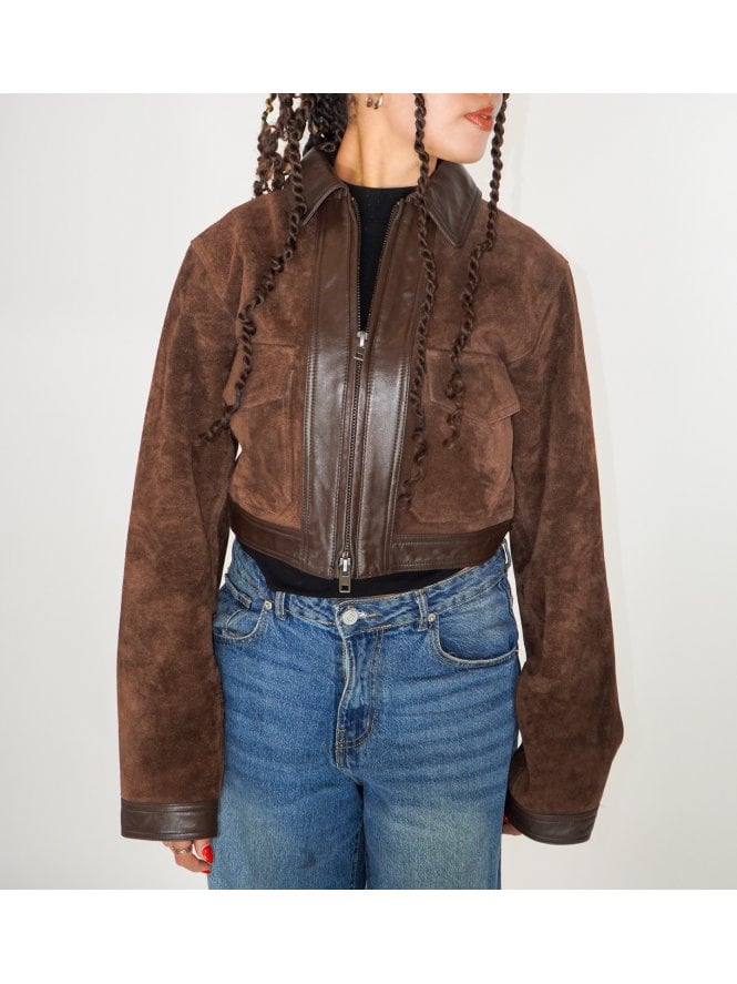 Muubaa Muubaa Leather Trim Cropped Suede Bomber