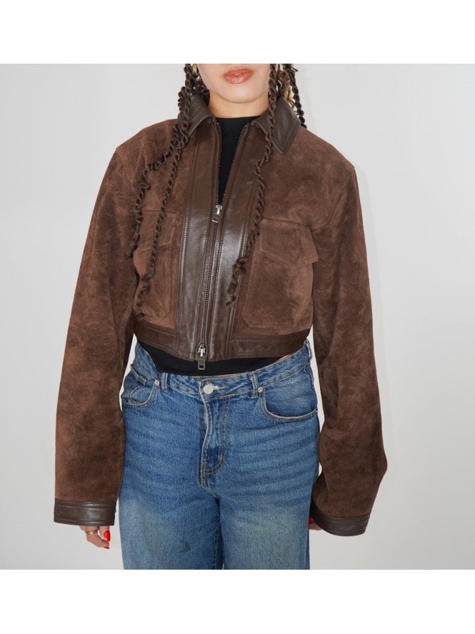 muubaa Muubaa Leather Trim Cropped Suede Bomber