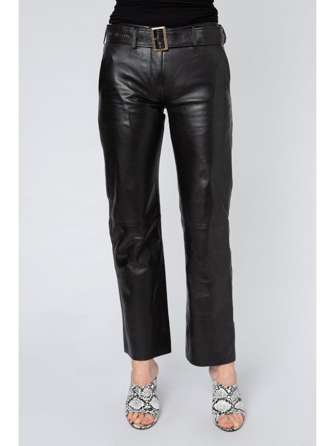 muubaa Muubaa Low Rise Belted Leather Trousers