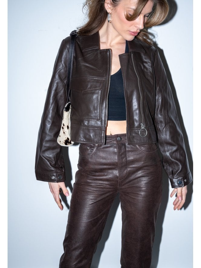 Muubaa Muubaa Tabitha Zip Front Leather Bomber
