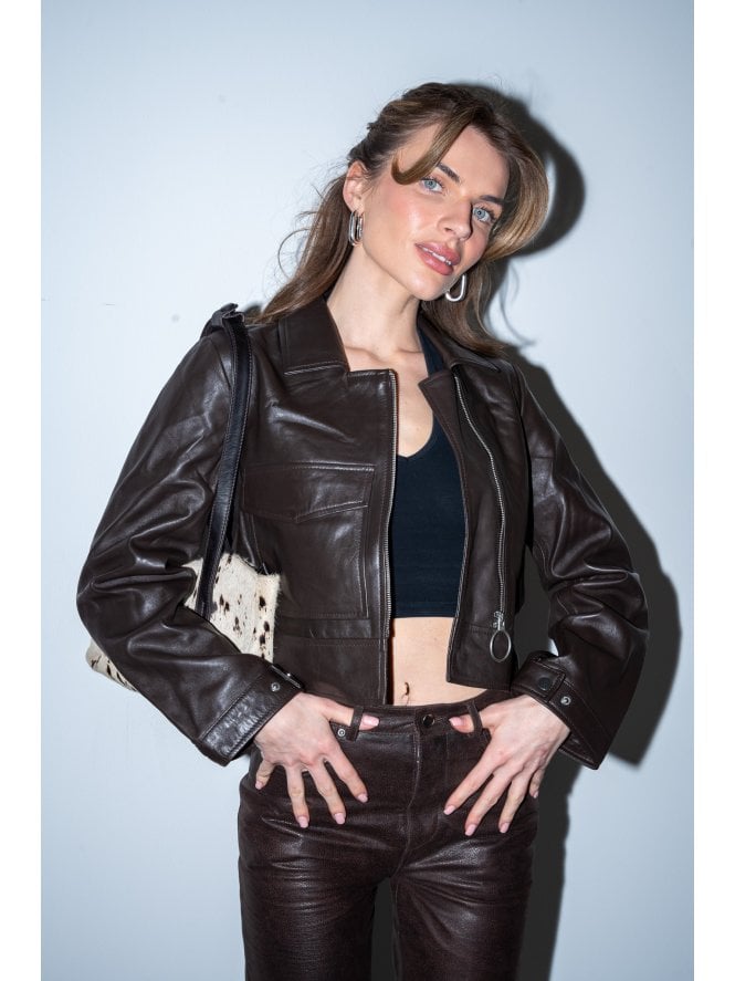 Muubaa Muubaa Tabitha Zip Front Leather Bomber