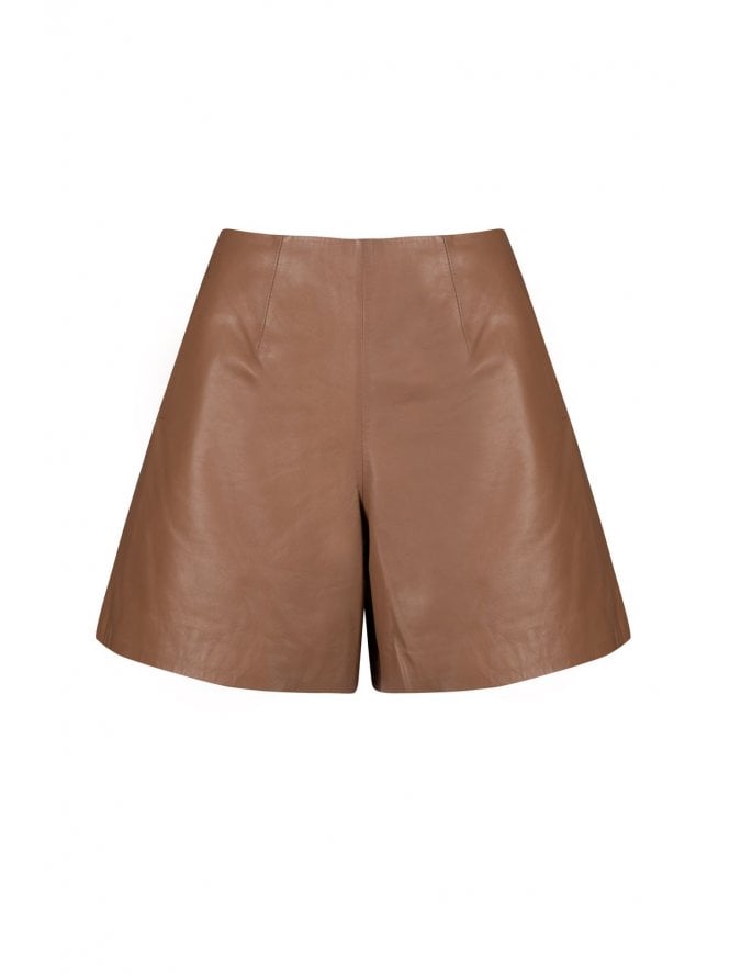 Muubaa Muubaa Tan Flat Front Leather Shorts