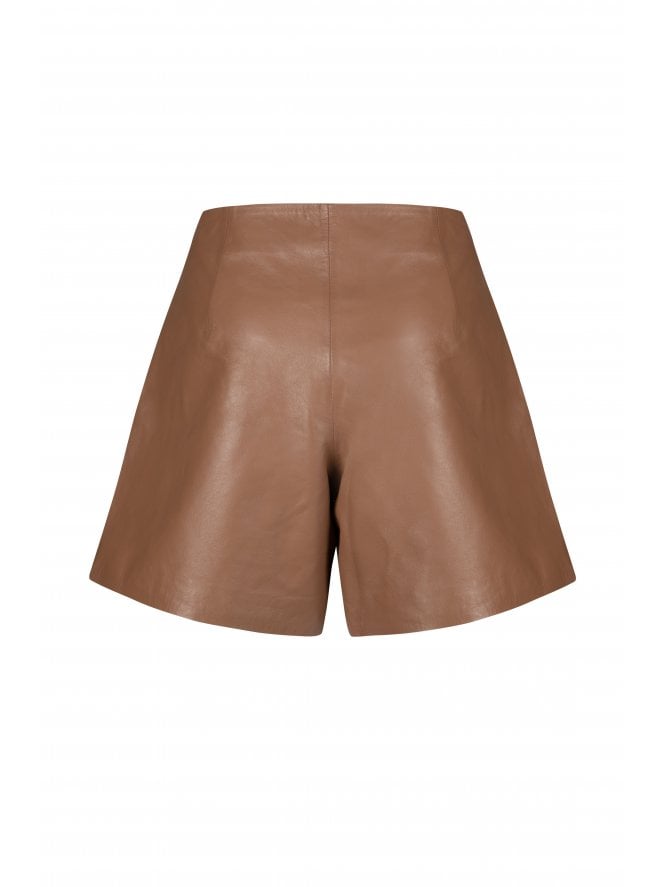 Muubaa Muubaa Tan Flat Front Leather Shorts