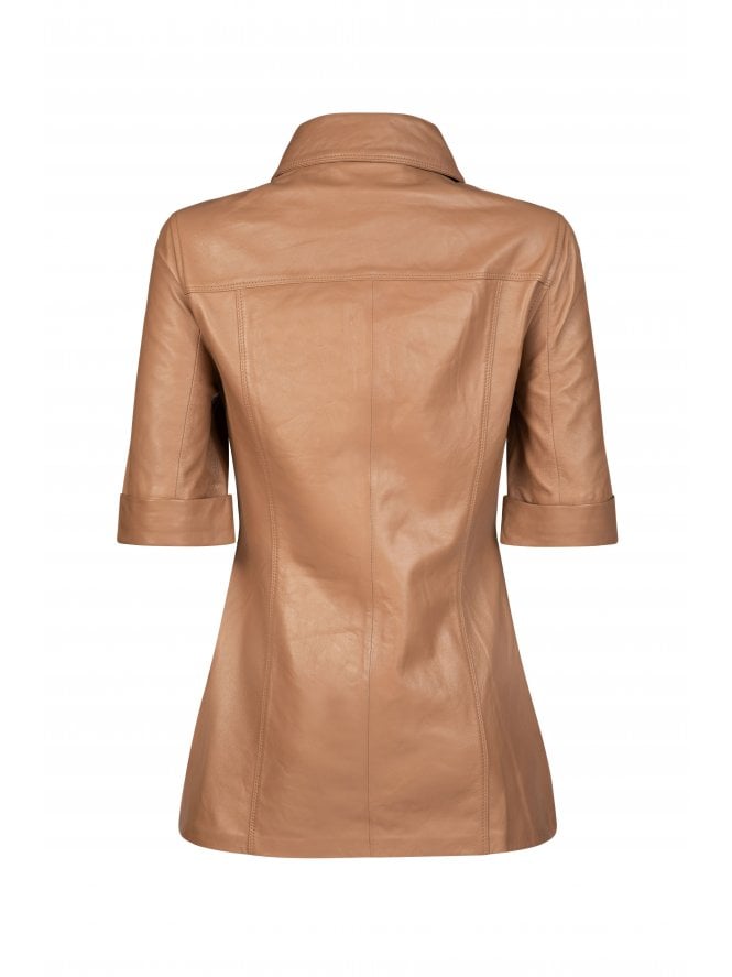 Muubaa Muubaa Tan Horn Button Fitted Leather Shirt