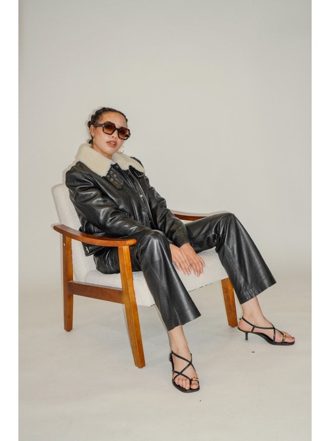 muubaa Muubaa Oversized Bomber With Shearling Collar