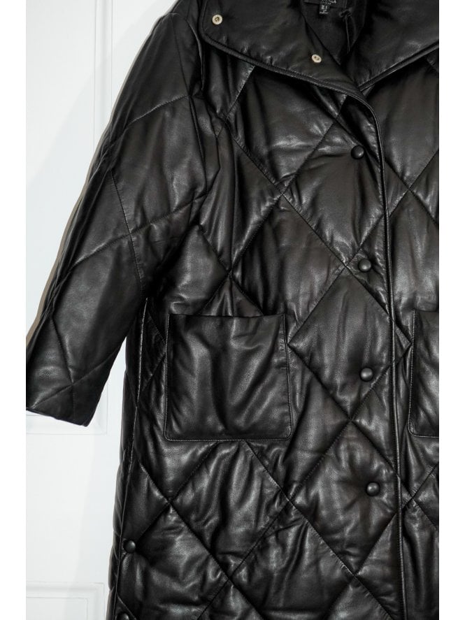 Muubaa Muubaa Padded Front Funnel Neck Puffa Leather Coat
