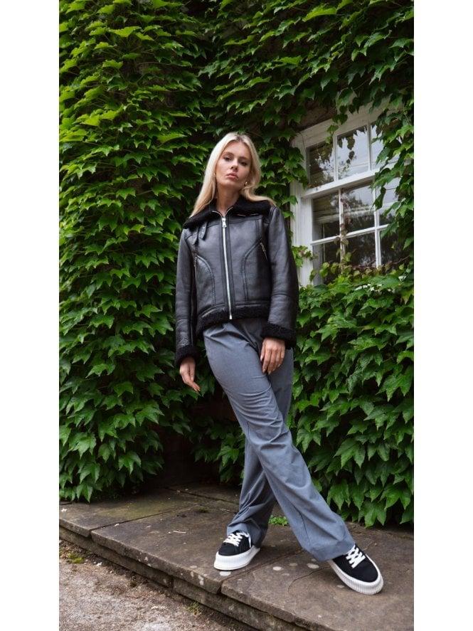 muubaa Muubaa Ruby Cropped Shearling Collard Bomber