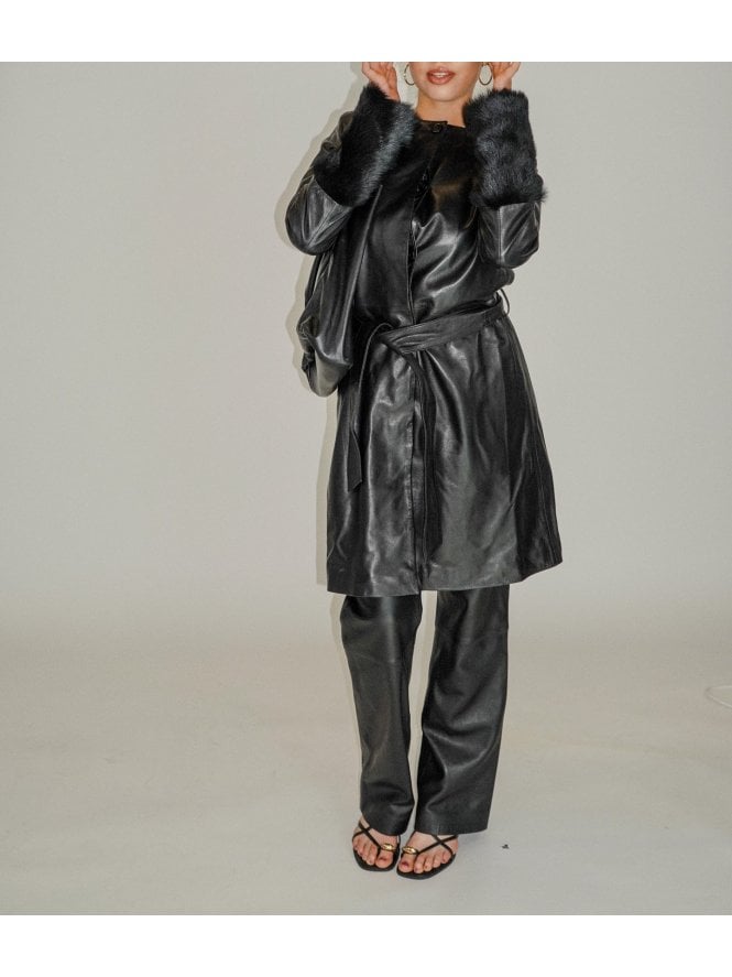 Muubaa Muubaa SGL Breasted Coat With Shearling Cuffs