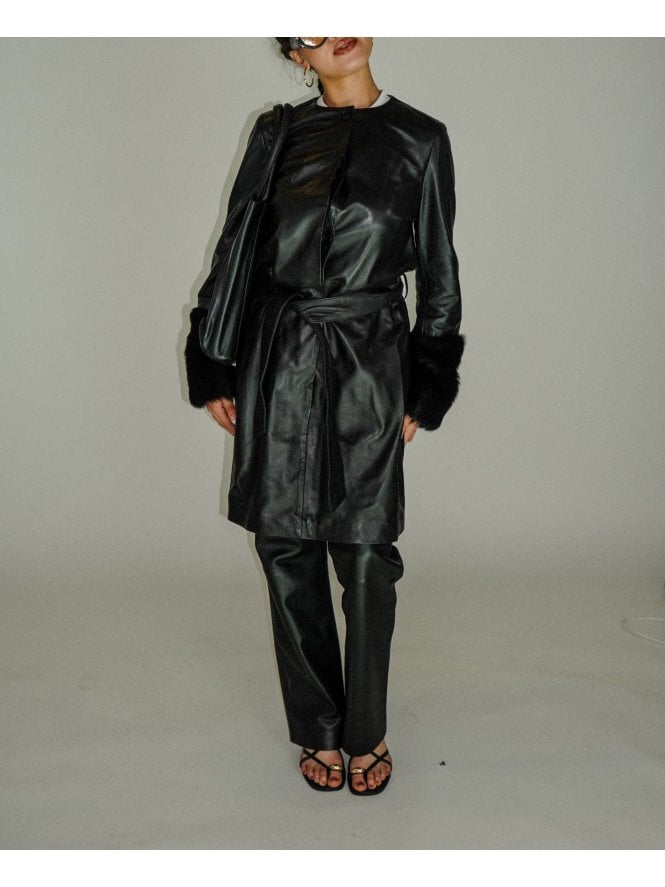 muubaa Muubaa SGL Breasted Coat With Shearling Cuffs