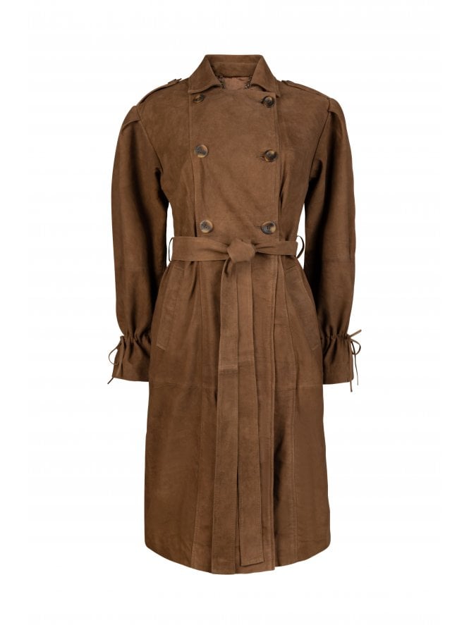 Muubaa Muubaa Tan Double Breasted Belted Suede Trench