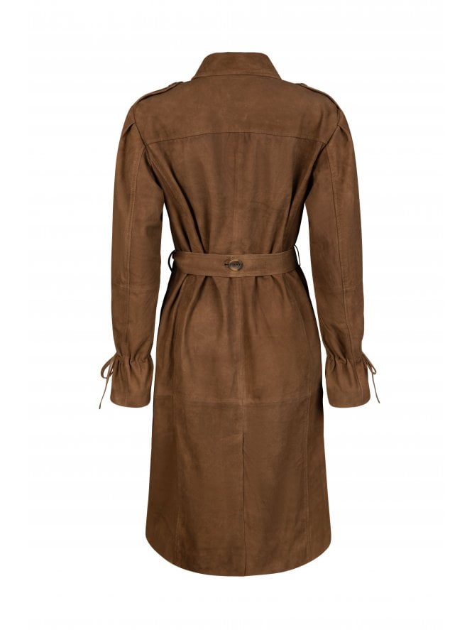 Muubaa Muubaa Tan Double Breasted Belted Suede Trench