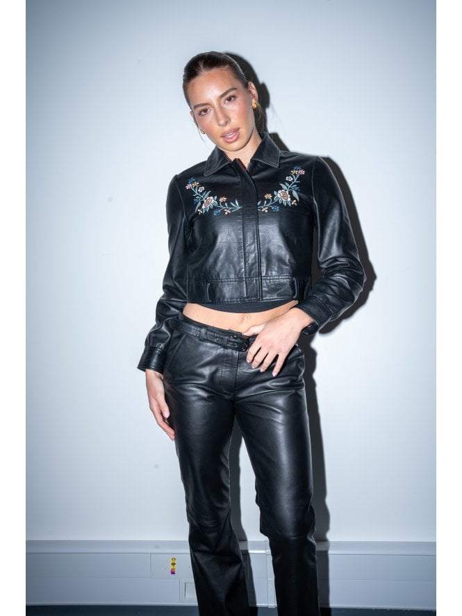 Muubaa Muubaa Tanita Leather Embroided Biker Jacket