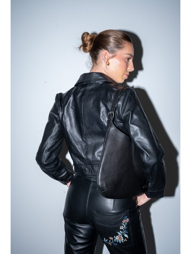 Muubaa Muubaa Tanita Leather Embroided Biker Jacket