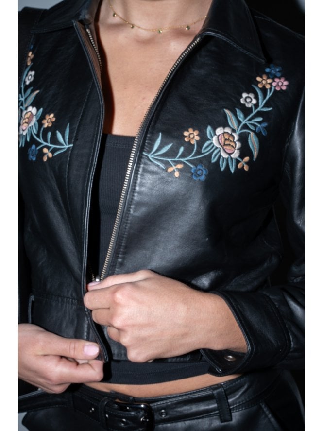 Muubaa Muubaa Tanita Leather Embroided Biker Jacket