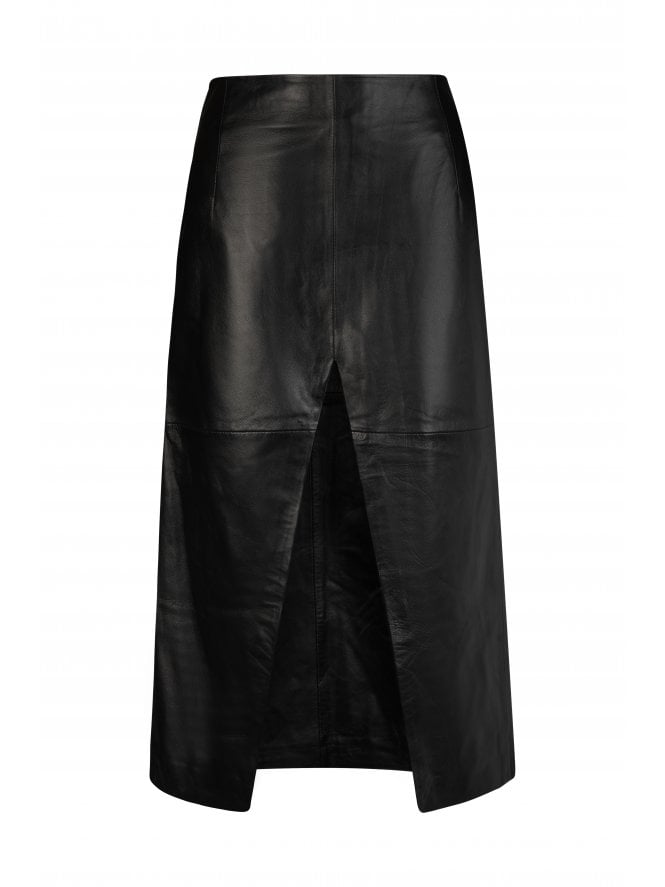 muubaa Muubaa Zoe Leather A Line Midi With Large Front Split Skirt