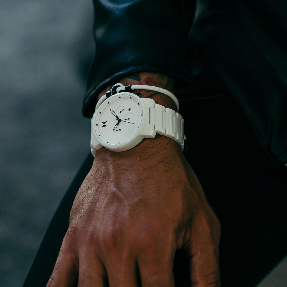 Mvmt Ceramic Upcycled Rope Bracelet White + Black Ceramic