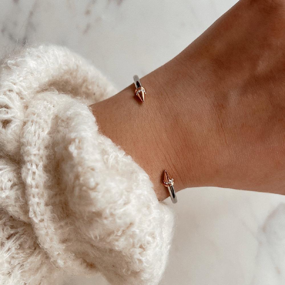 Mvmt Crystal Stud Cuff Women's Bracelet Silver + Rose Gold