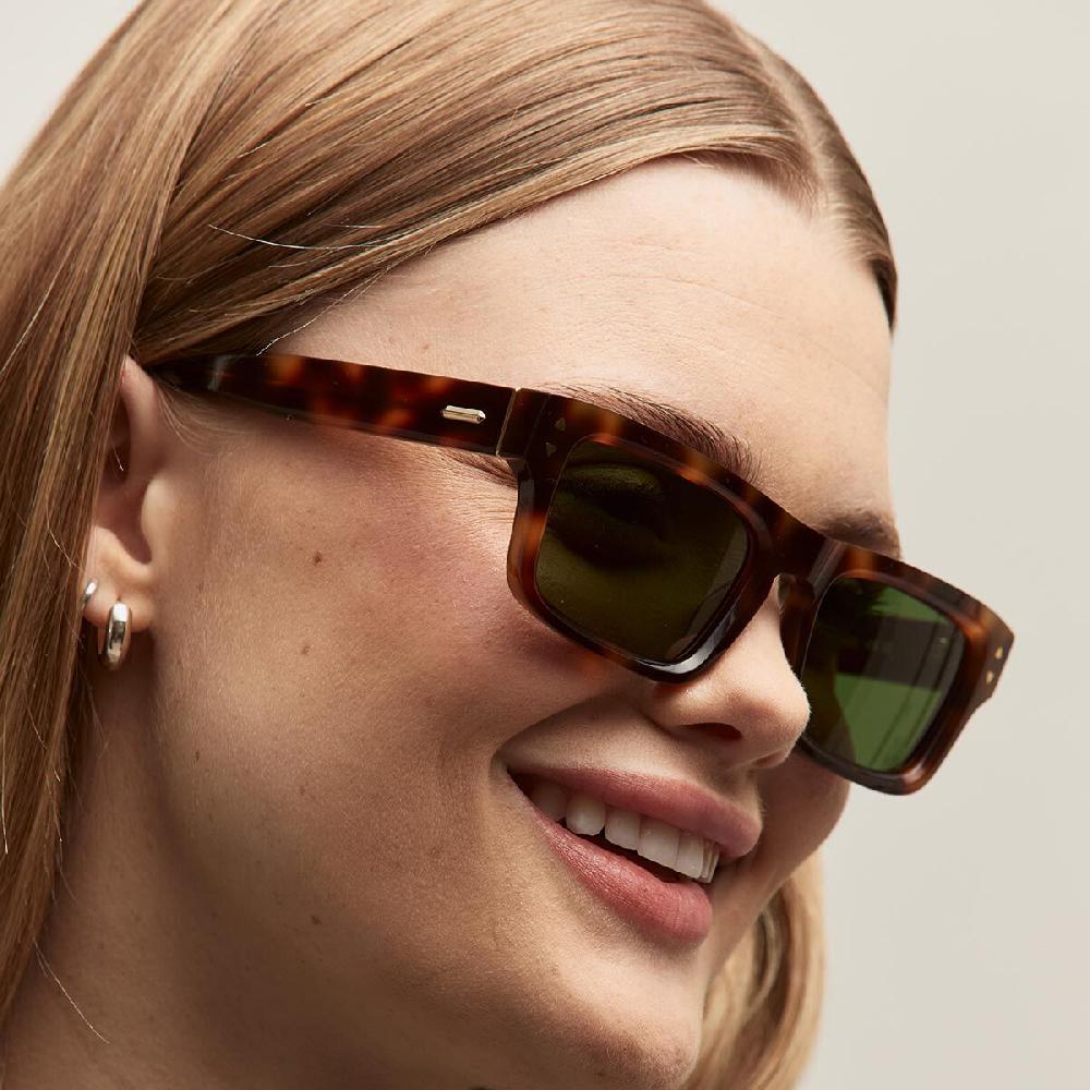 Mvmt Del Mar Rectangle Sunglasses Tortoise Frame + Green Lens | Polarized