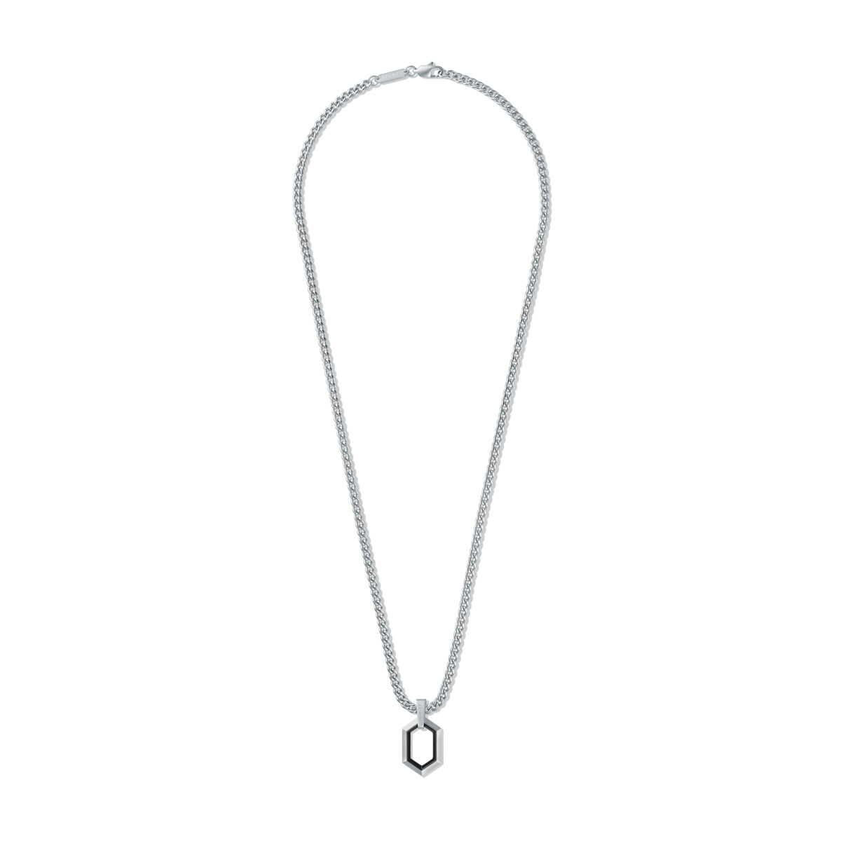 Mvmt Hex Pendant Curb Chain Necklace Stainless Steel + Black