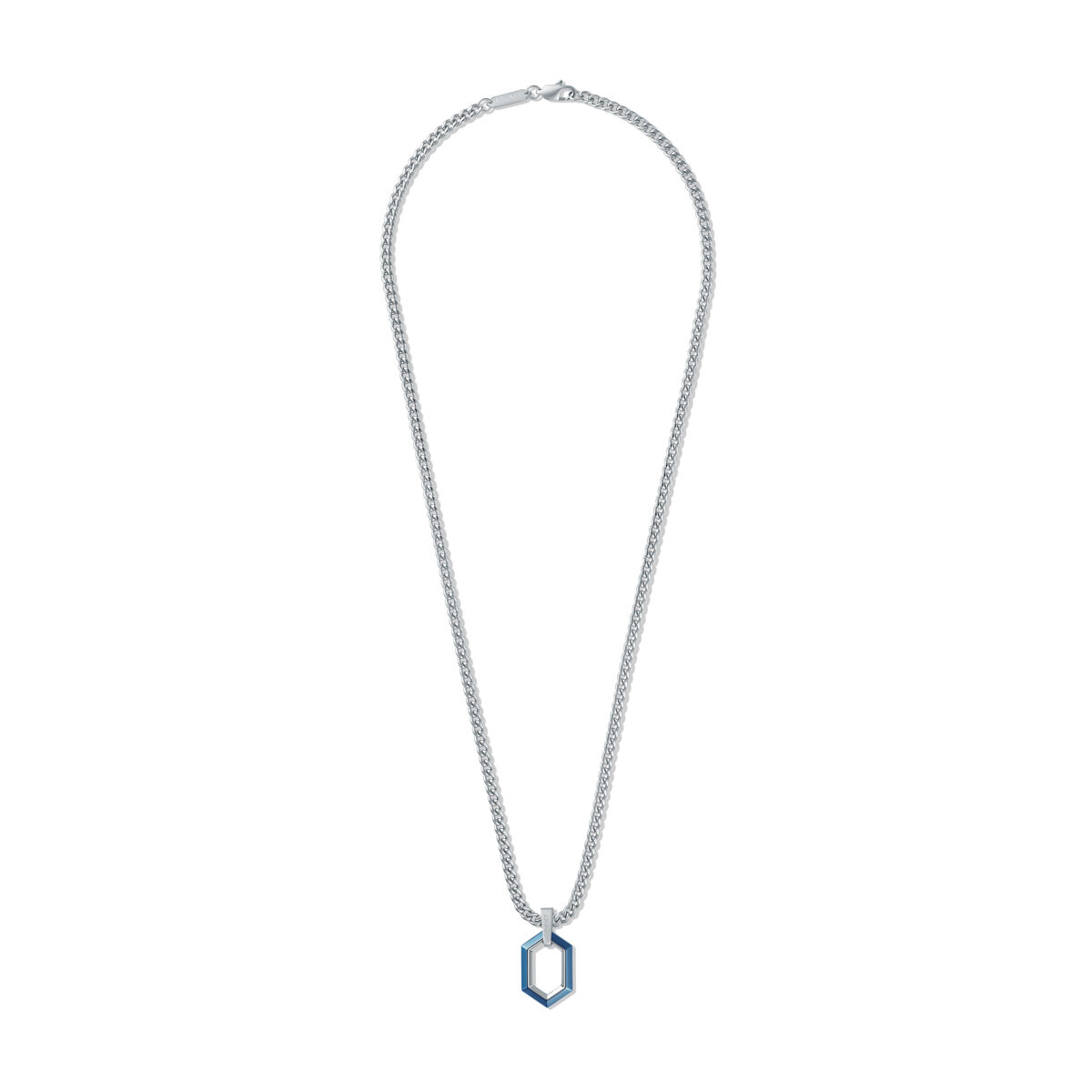 Mvmt Hex Pendant Curb Chain Necklace Stainless Steel + Blue