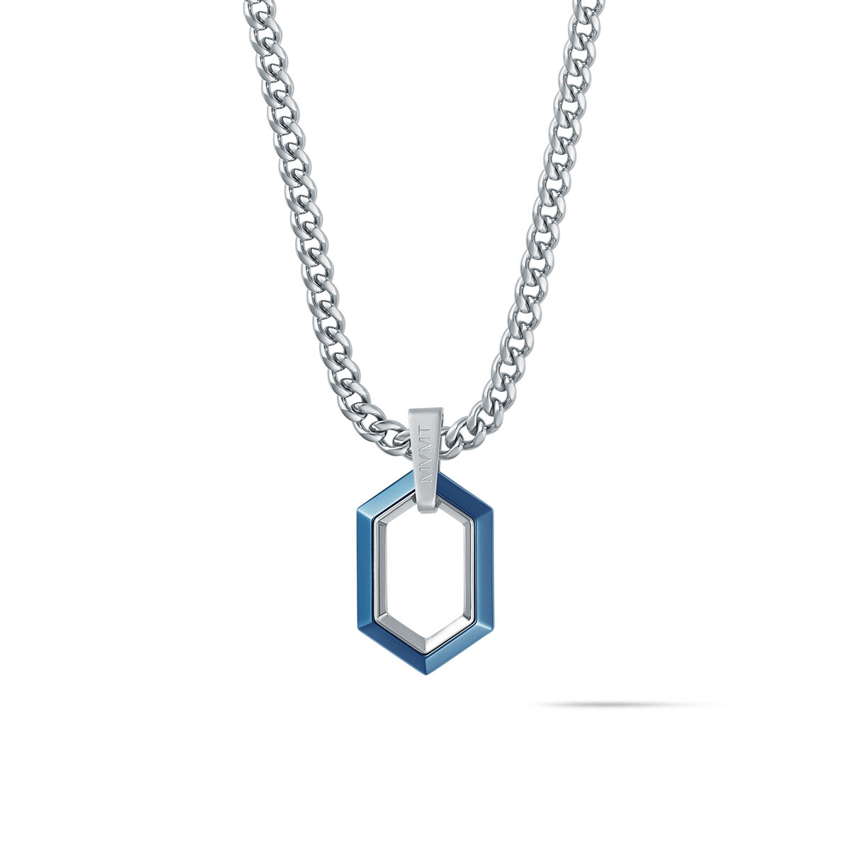 mvmt Hex Pendant Curb Chain Necklace Stainless Steel + Blue
