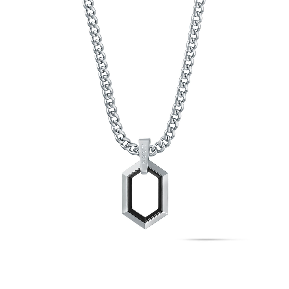 mvmt Hex Pendant Curb Chain Necklace Stainless Steel + Black