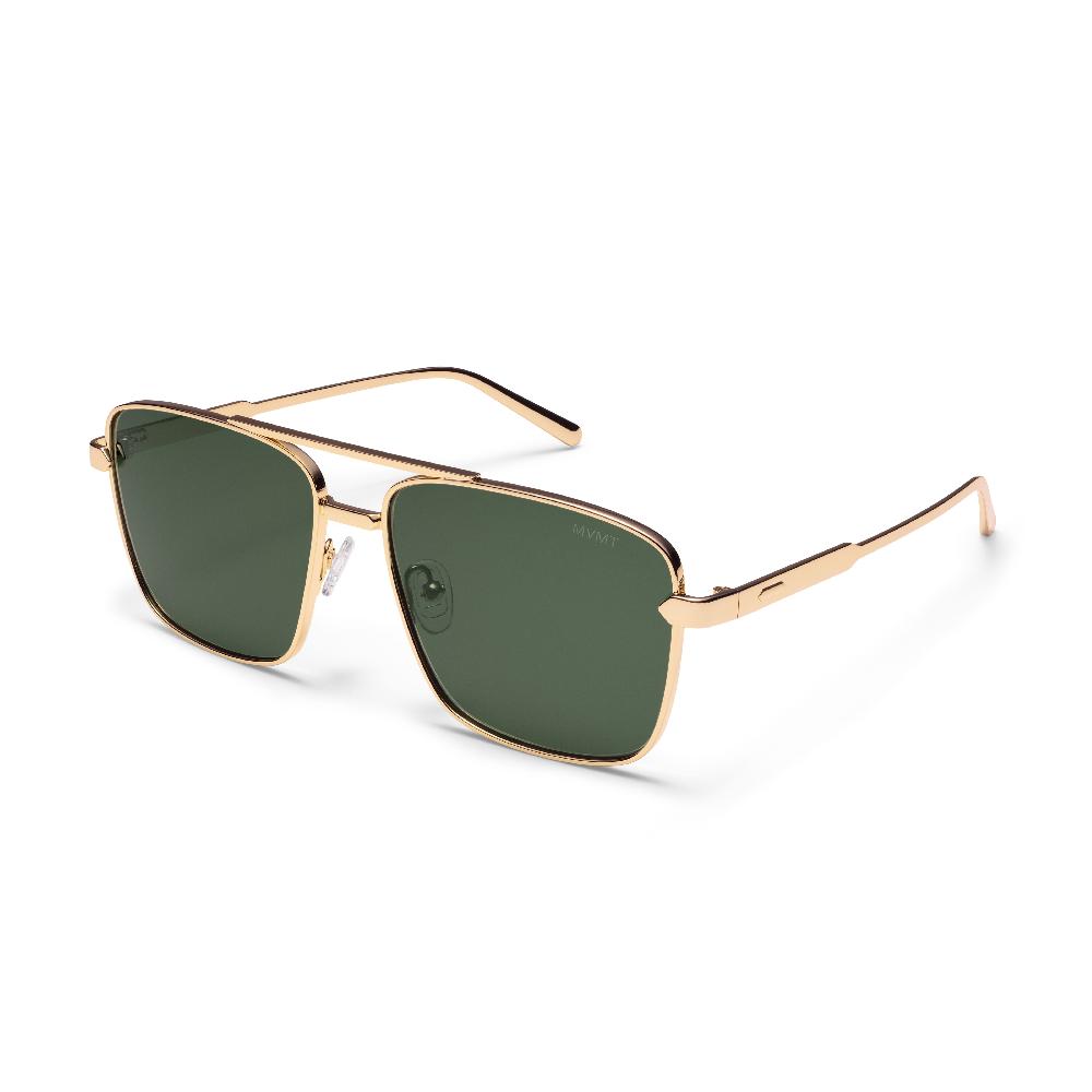 Mvmt Horizon Square Aviator Sunglasses Gold Frame + Green Lens | Polarized