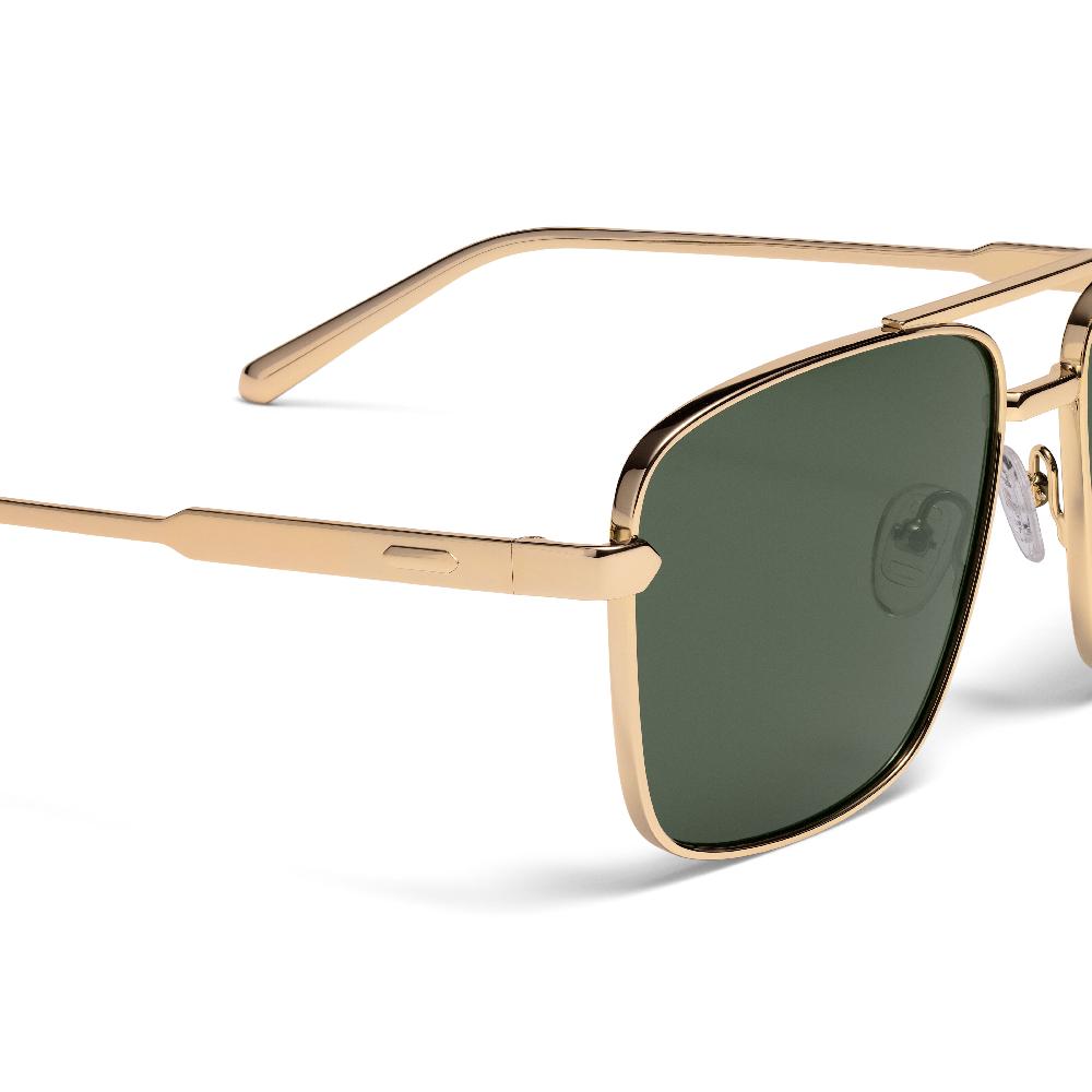 Mvmt Horizon Square Aviator Sunglasses Gold Frame + Green Lens | Polarized