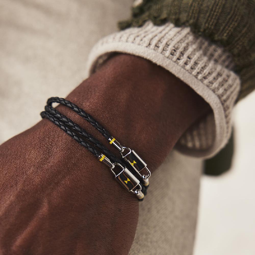 Mvmt Braided Leather Bracelet Black/Silver