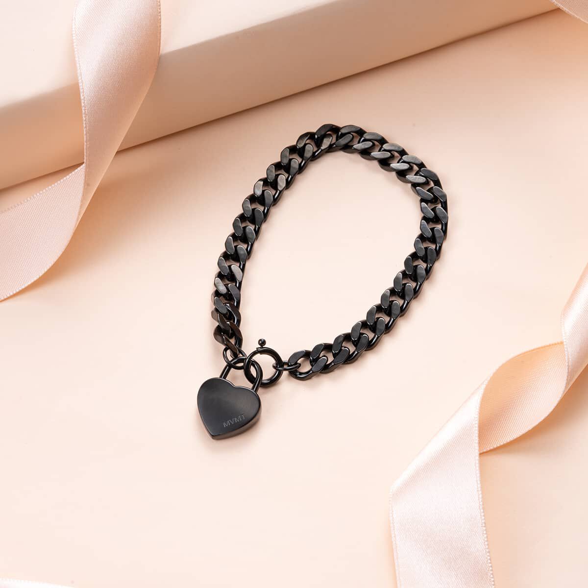 Mvmt Chunky Heartlock Chain Bracelet Black