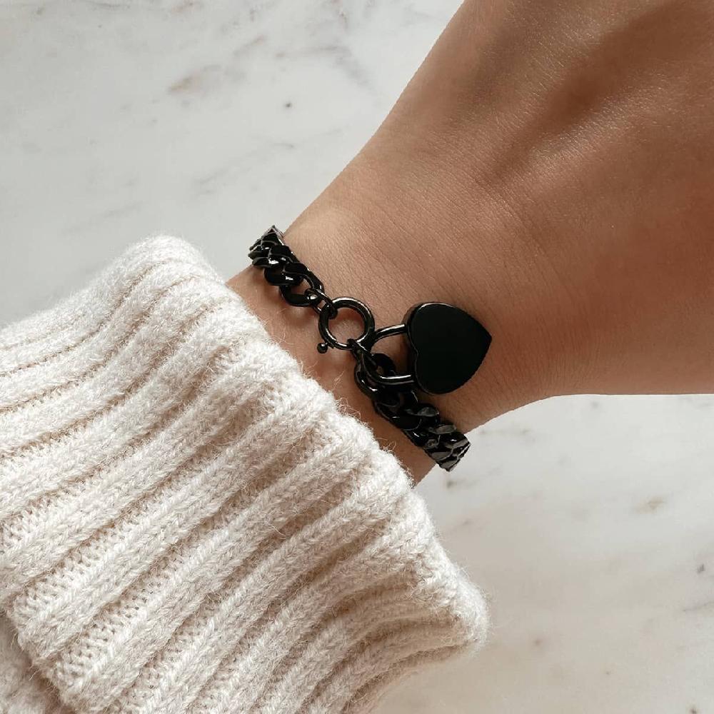 Mvmt Chunky Heartlock Chain Bracelet Black