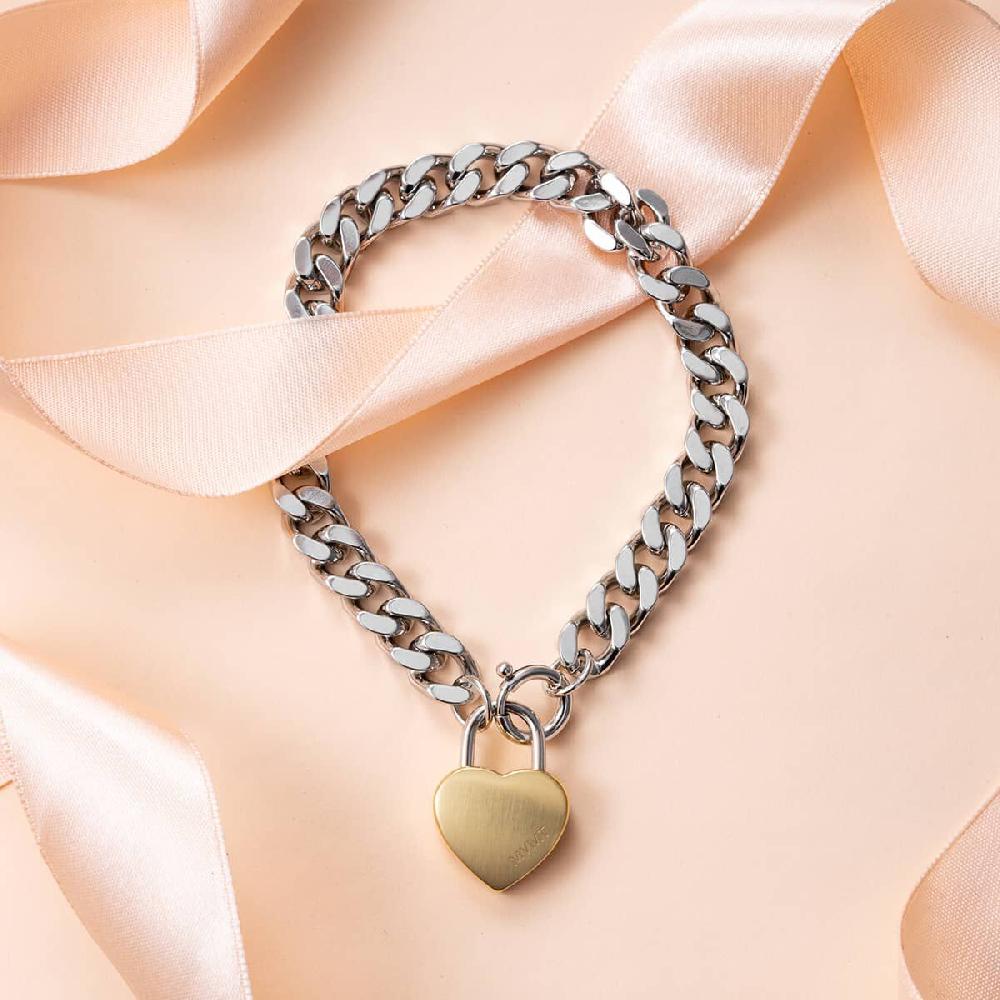 Mvmt Chunky Heartlock Chain Bracelet Silver + Gold