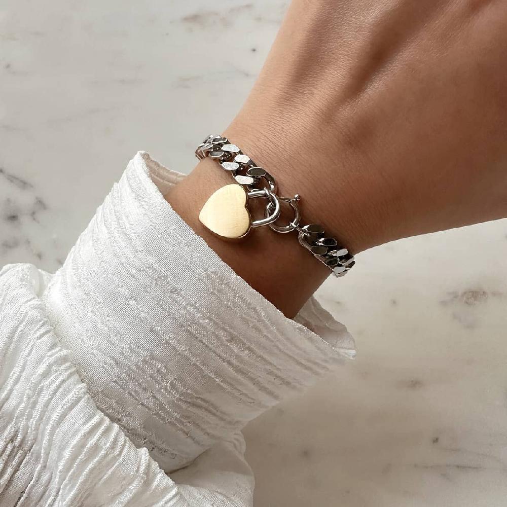 Mvmt Chunky Heartlock Chain Bracelet Silver + Gold