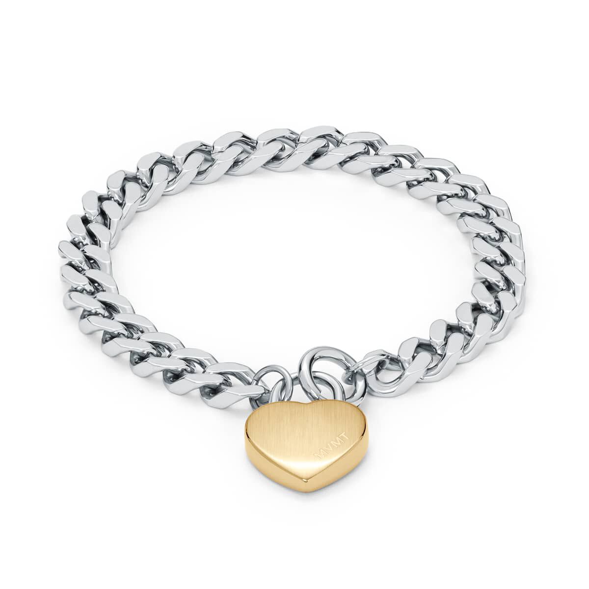 mvmt Chunky Heartlock Chain Bracelet Silver + Gold