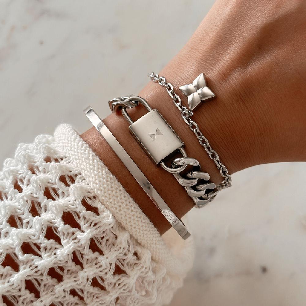 Mvmt Chunky Padlock Bracelet Silver