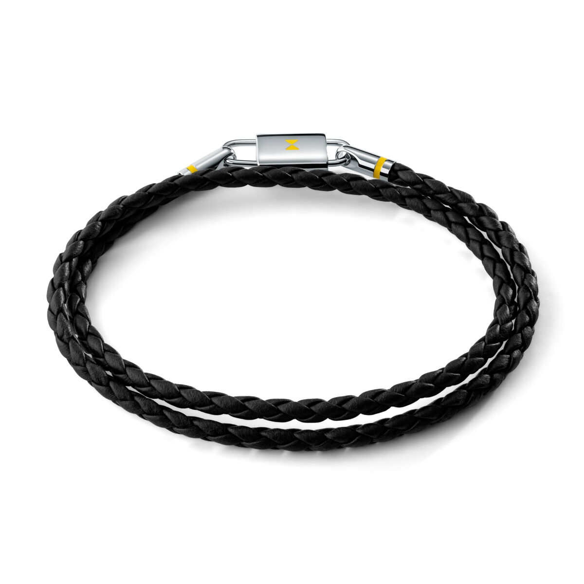 Mvmt Double Braided Leather Bracelet Black/Silver