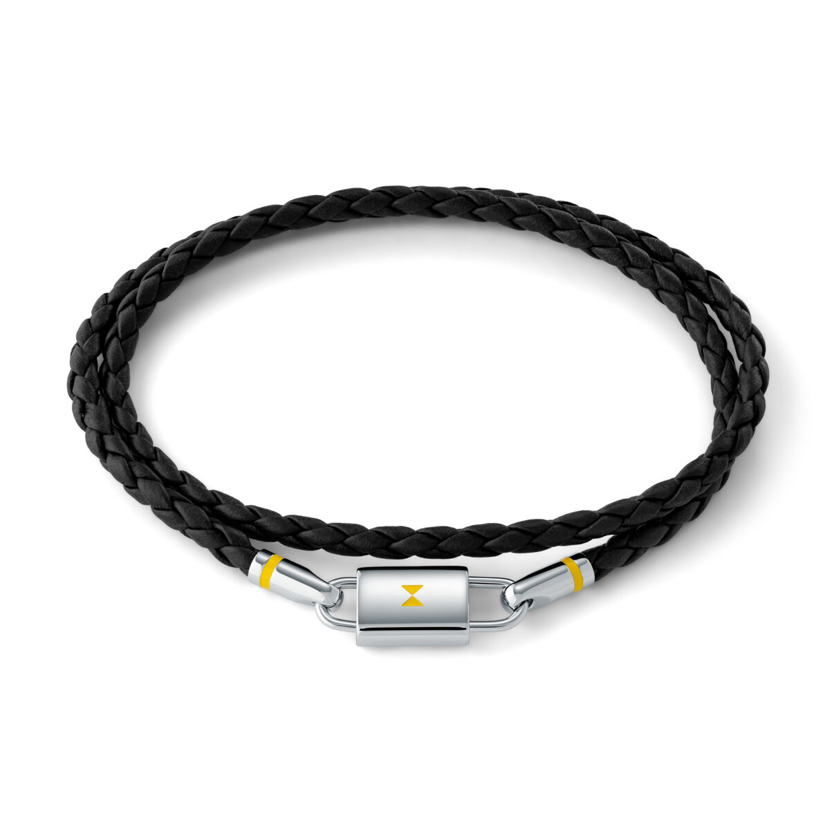 mvmt Double Braided Leather Bracelet Black/Silver