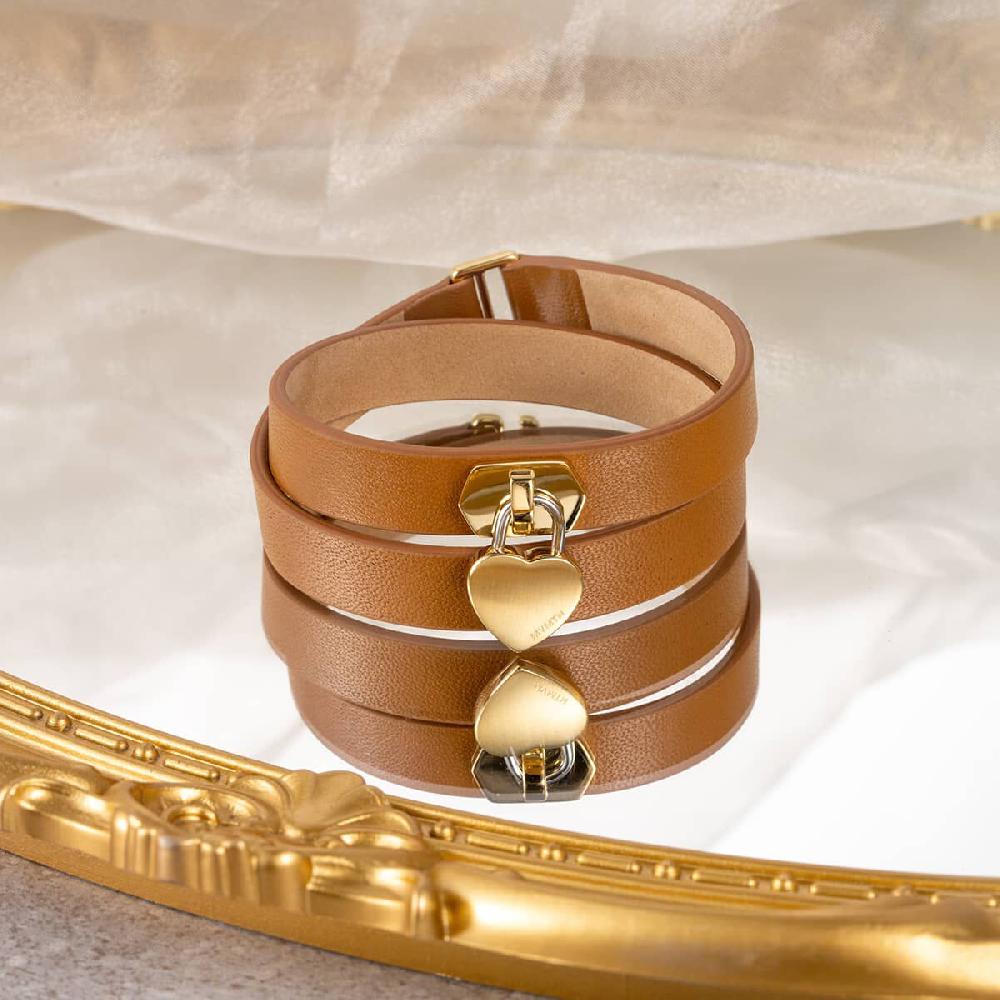 Mvmt Double Leather Heartlock Bracelet Tan