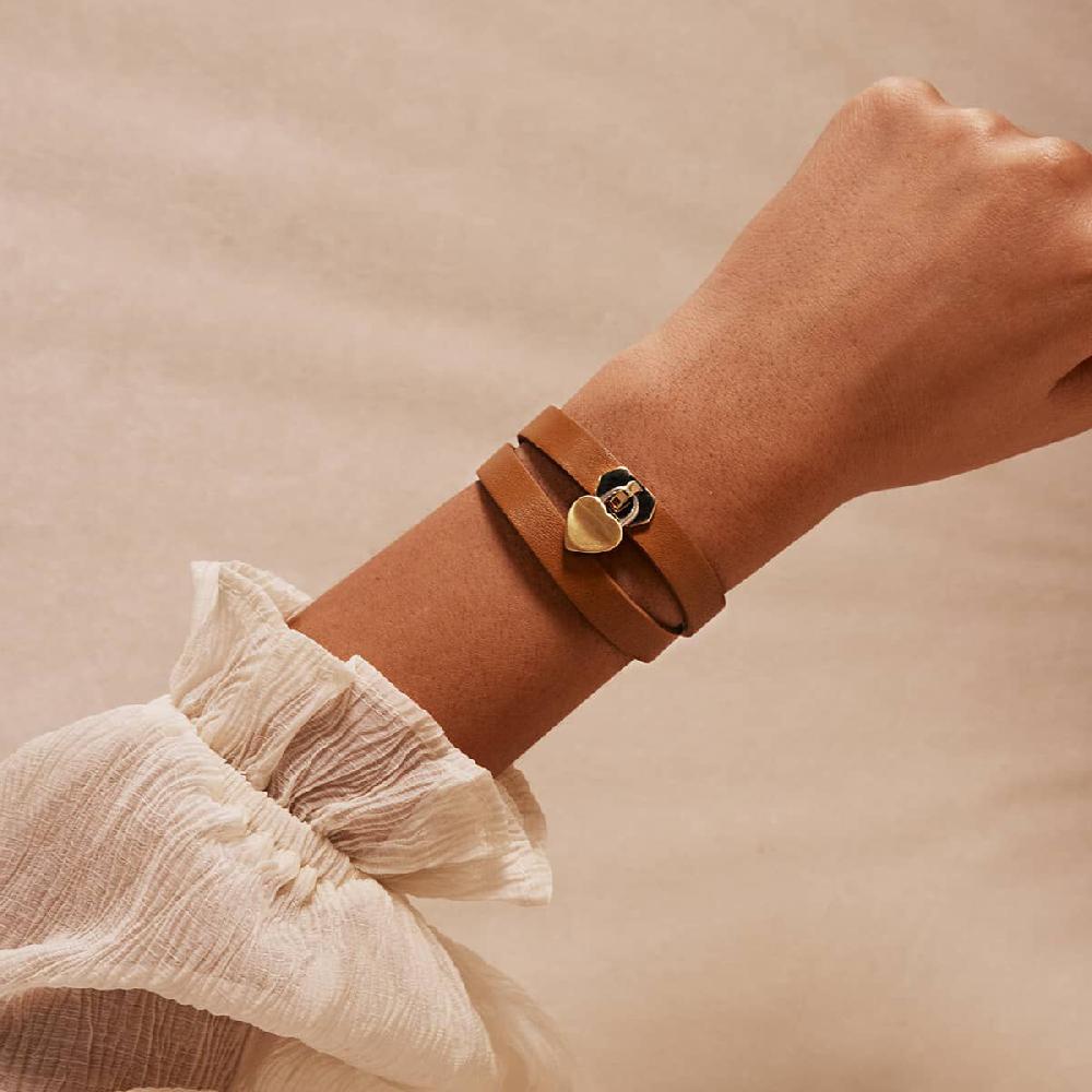 Mvmt Double Leather Heartlock Bracelet Tan