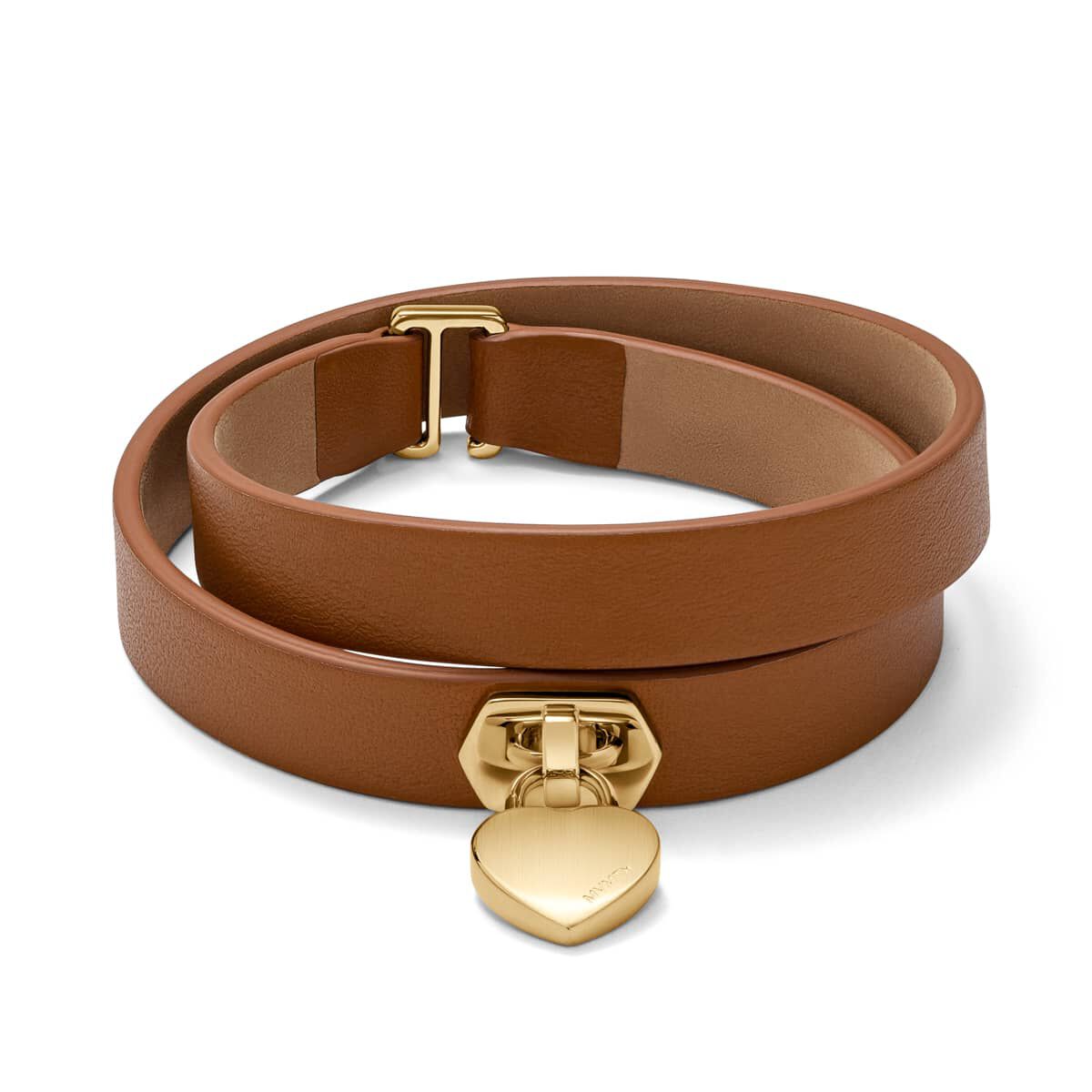 mvmt Double Leather Heartlock Bracelet Tan