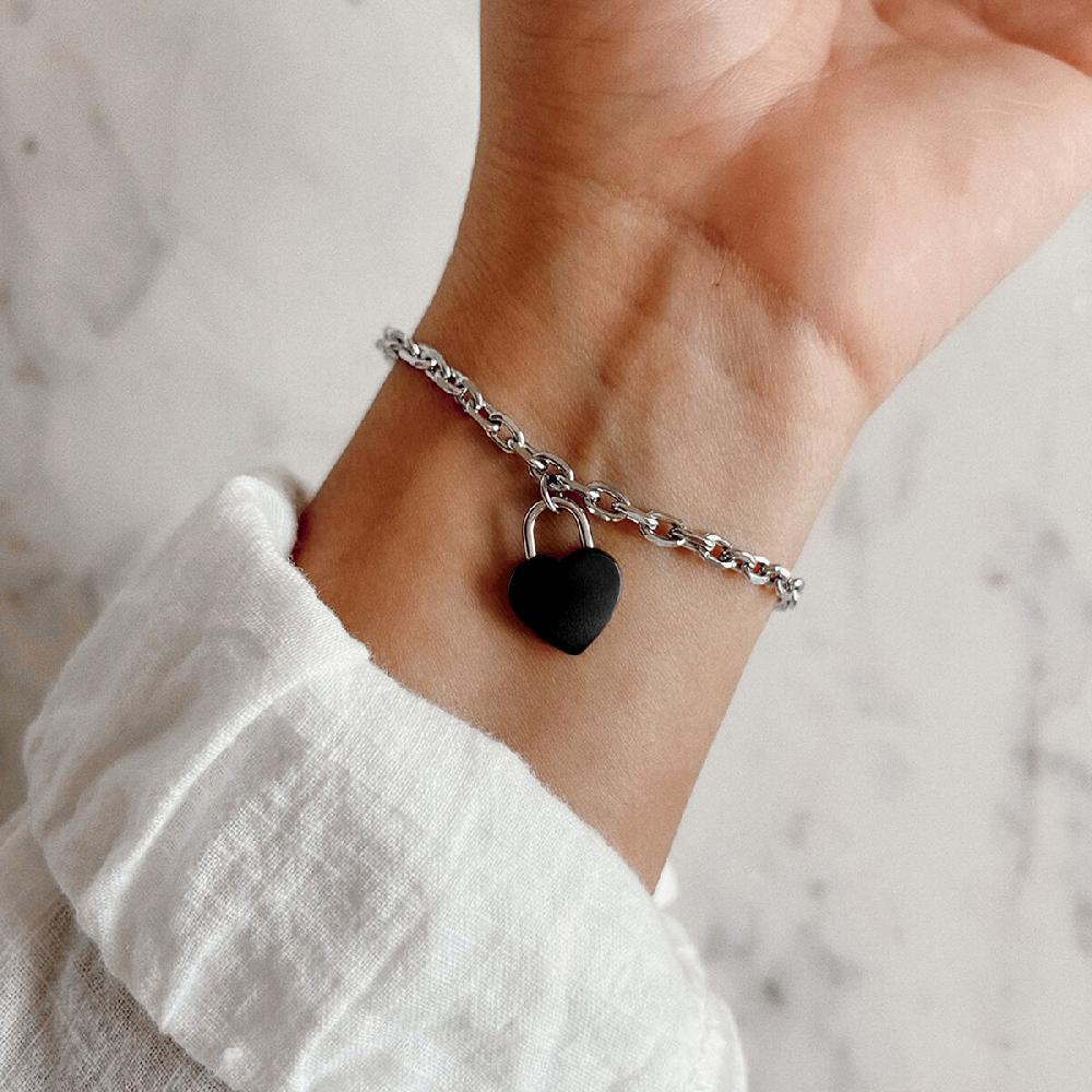 Mvmt Heartlock Bracelet Silver + Black